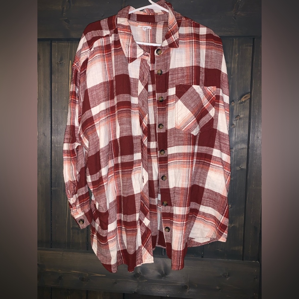 Maurices Womens Cabin Flannel Plaid Boyfriend Button Down Shirt